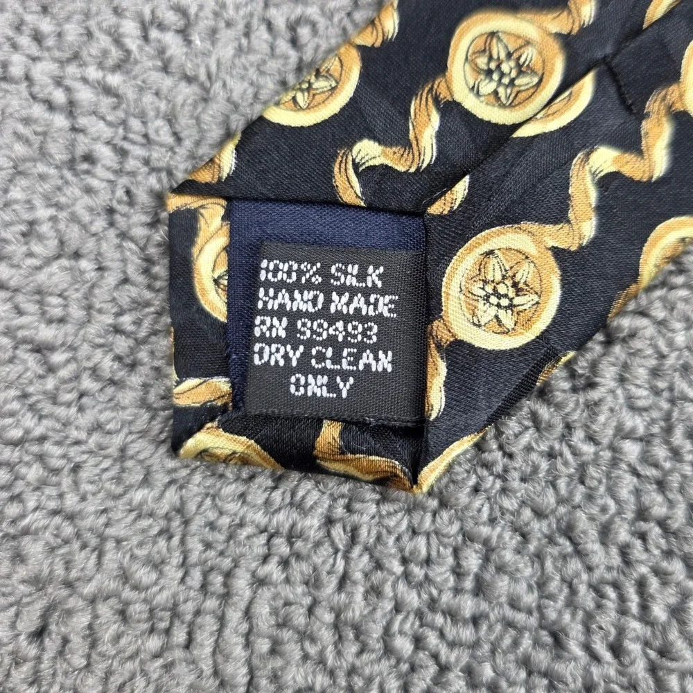 Georgio Gentelli Baroque Medallion Tie Men Blue Gold Silk Jacquard Handmade 4